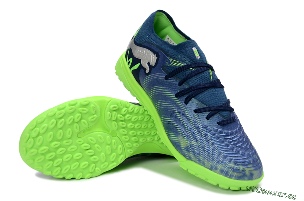 Men's Puma Future 8 Ultimate TF Artificial Turf Low-Tops Football Shoes - Blue/Lime Green/Navy Blue 3