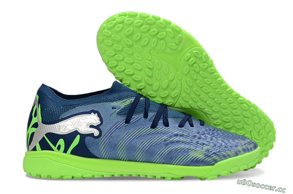 Men's Puma Future 8 Ultimate TF Artificial Turf Low-Tops Football Shoes - Blue/Lime Green/Navy Blue 2
