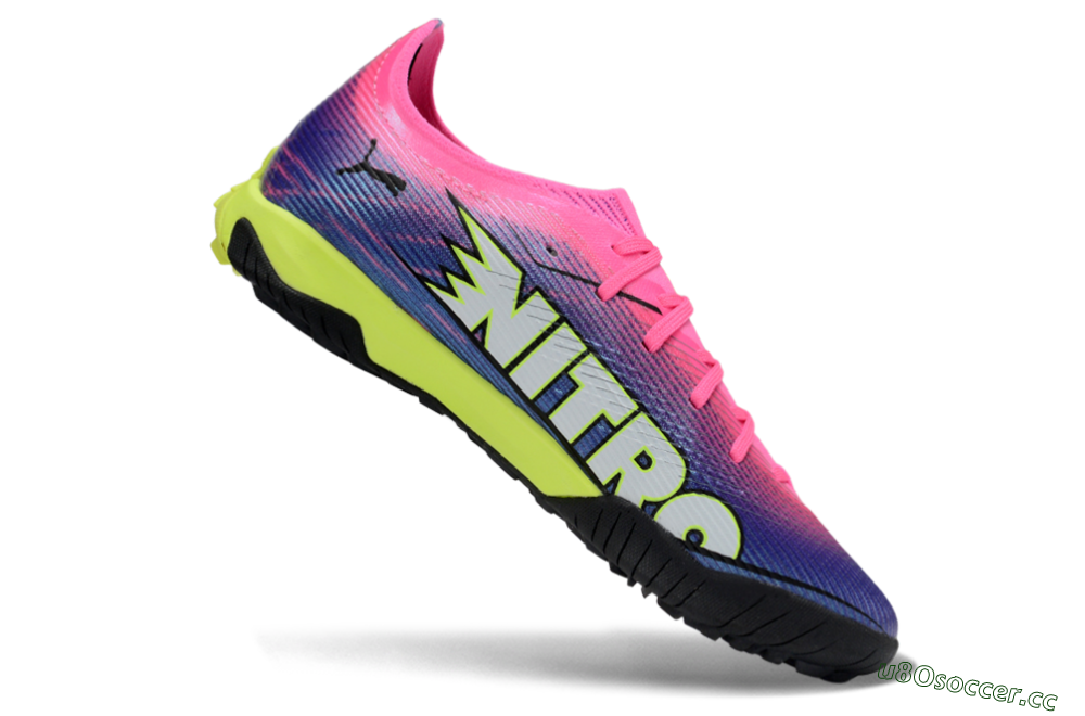 Men's Puma Ultra Ultimate TF Artificial Turf Low-Tops Football Shoes - Pink/Neon Green/Deep Purple 4