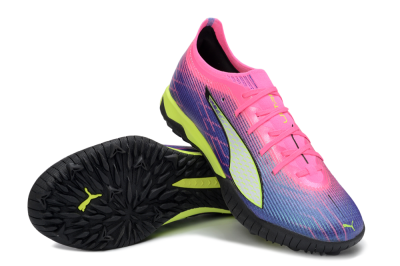 Men's Puma Ultra Ultimate TF Artificial Turf Low-Tops Football Shoes - Pink/Neon Green/Deep Purple
