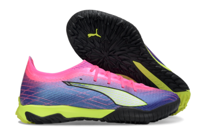 Men's Puma Ultra Ultimate TF Artificial Turf Low-Tops Football Shoes - Pink/Neon Green/Deep Purple