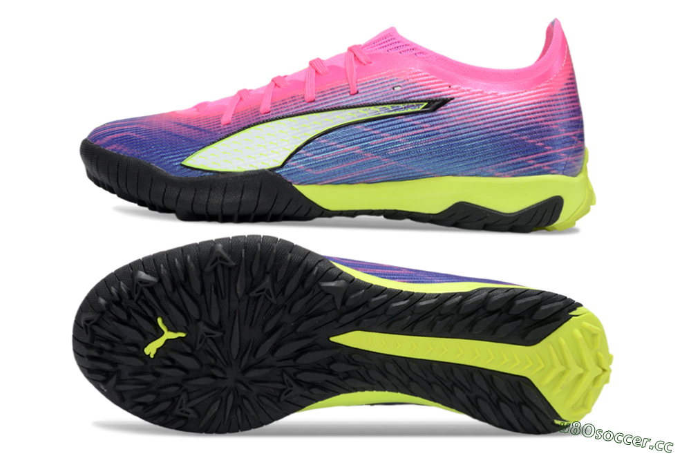 Men's Puma Ultra Ultimate TF Artificial Turf Low-Tops Football Shoes - Pink/Neon Green/Deep Purple 1
