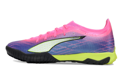 Men's Puma Ultra Ultimate TF Artificial Turf Low-Tops Football Shoes - Pink/Neon Green/Deep Purple