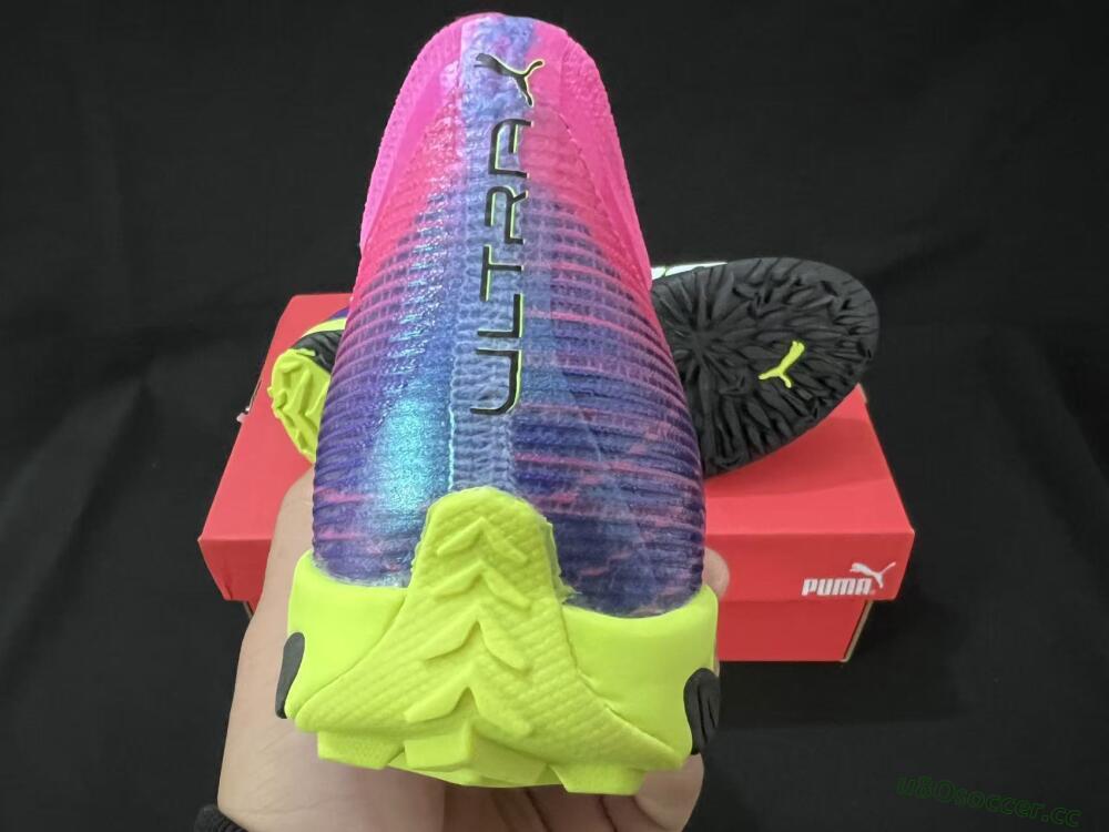 Men's Puma Ultra Ultimate TF Artificial Turf Low-Tops Football Shoes - Pink/Neon Green/Deep Purple
