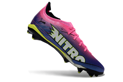 Men's Puma Ultra Ultimate FG Firm Ground Low-Tops Football Boots - Pink/Vibrant Purple/Sunny Lime