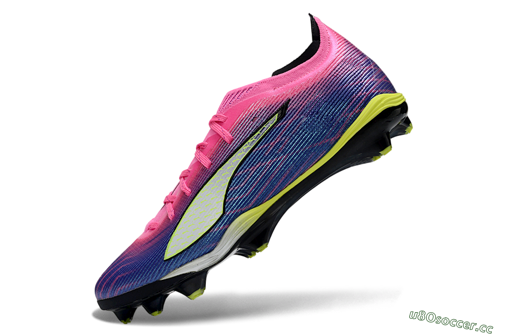 Men's Puma Ultra Ultimate FG Firm Ground Low-Tops Football Boots - Pink/Vibrant Purple/Sunny Lime 5