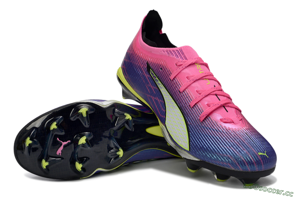 Men's Puma Ultra Ultimate FG Firm Ground Low-Tops Football Boots - Pink/Vibrant Purple/Sunny Lime 3