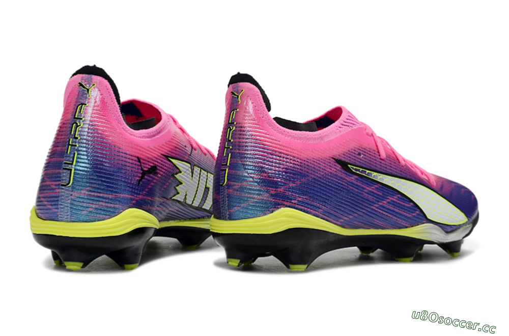 Men's Puma Ultra Ultimate FG Firm Ground Low-Tops Football Boots - Pink/Vibrant Purple/Sunny Lime 6