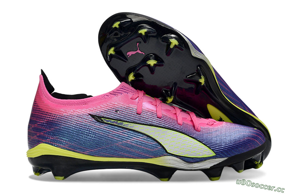 Men's Puma Ultra Ultimate FG Firm Ground Low-Tops Football Boots - Pink/Vibrant Purple/Sunny Lime 2