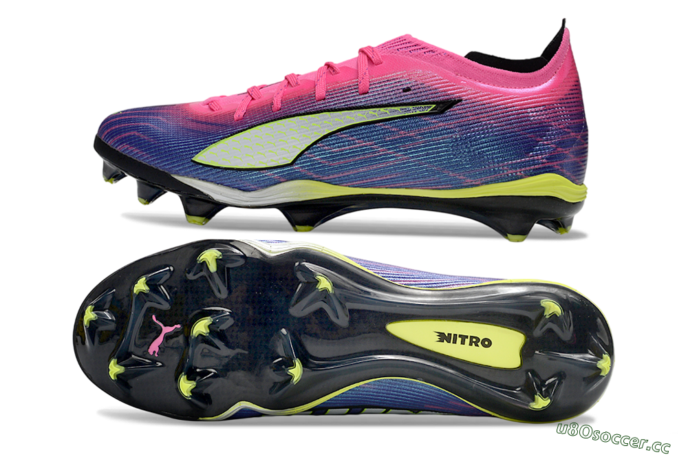 Men's Puma Ultra Ultimate FG Firm Ground Low-Tops Football Boots - Pink/Vibrant Purple/Sunny Lime 1