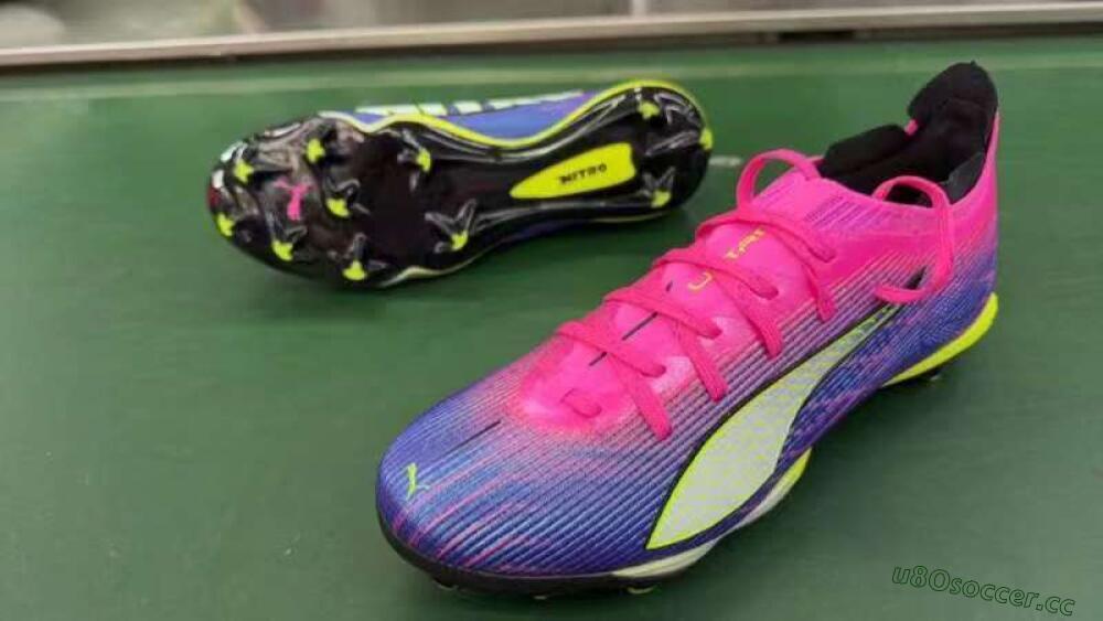 Men's Puma Ultra Ultimate FG Firm Ground Low-Tops Football Boots - Pink/Vibrant Purple/Sunny Lime