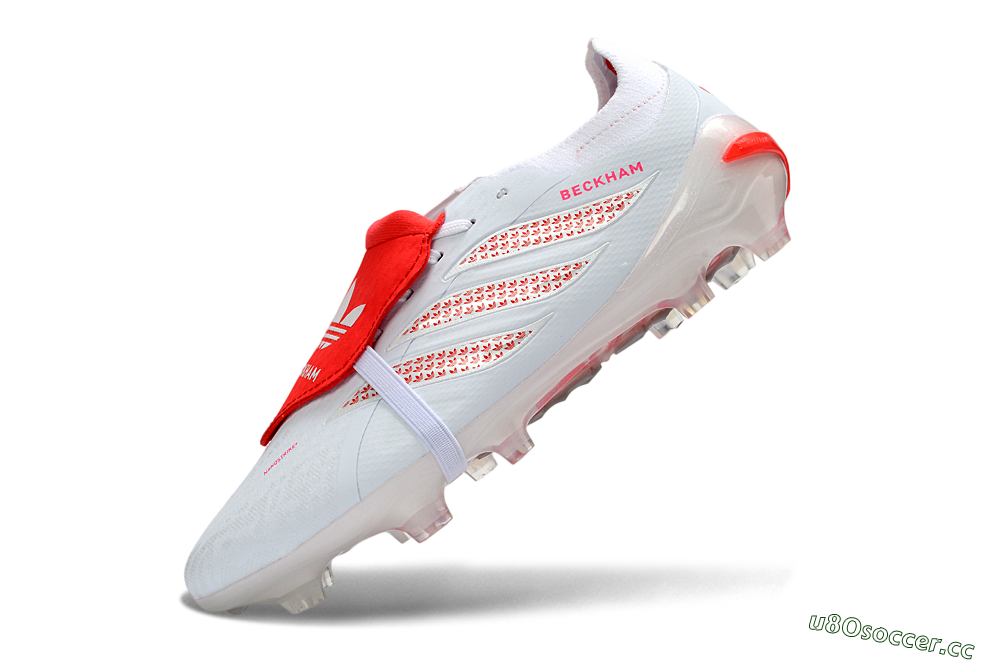 Unisex Adidas Predator 26 Elite Fold-Over Tongue FG Firm Ground Low-Tops Football Boots - White/Solar Red/Cloud White 5