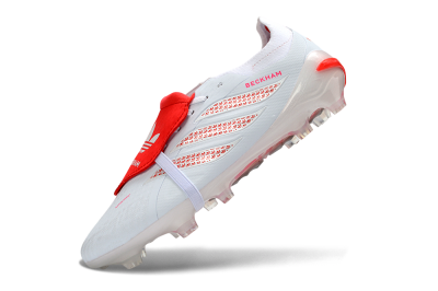Unisex Adidas Predator 26 Elite Fold-Over Tongue FG Firm Ground Low-Tops Football Boots - White/Solar Red/Cloud White