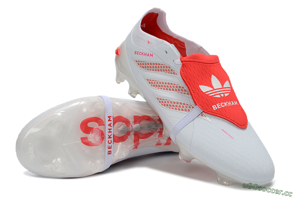 Unisex Adidas Predator 26 Elite Fold-Over Tongue FG Firm Ground Low-Tops Football Boots - White/Solar Red/Cloud White 3