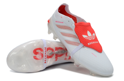 Unisex Adidas Predator 26 Elite Fold-Over Tongue FG Firm Ground Low-Tops Football Boots - White/Solar Red/Cloud White