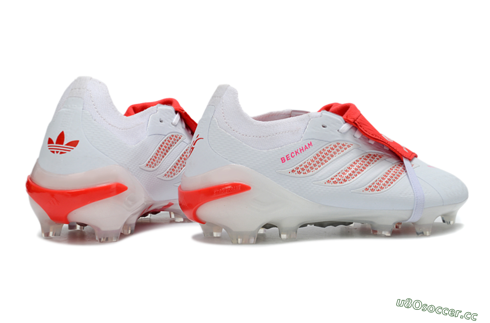 Unisex Adidas Predator 26 Elite Fold-Over Tongue FG Firm Ground Low-Tops Football Boots - White/Solar Red/Cloud White 6