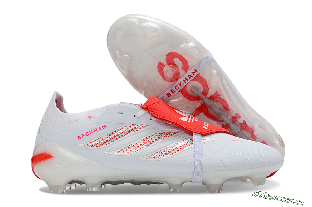 Unisex Adidas Predator 26 Elite Fold-Over Tongue FG Firm Ground Low-Tops Football Boots - White/Solar Red/Cloud White 2