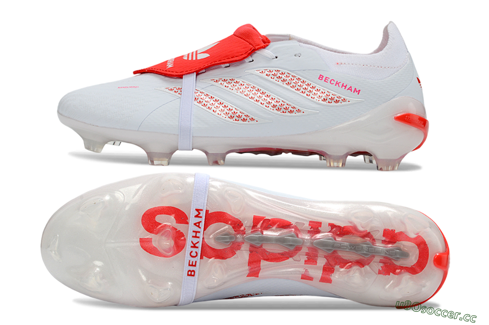 Unisex Adidas Predator 26 Elite Fold-Over Tongue FG Firm Ground Low-Tops Football Boots - White/Solar Red/Cloud White 1