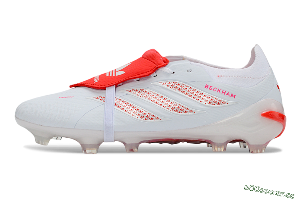 Unisex Adidas Predator 26 Elite Fold-Over Tongue FG Firm Ground Low-Tops Football Boots - White/Solar Red/Cloud White 0