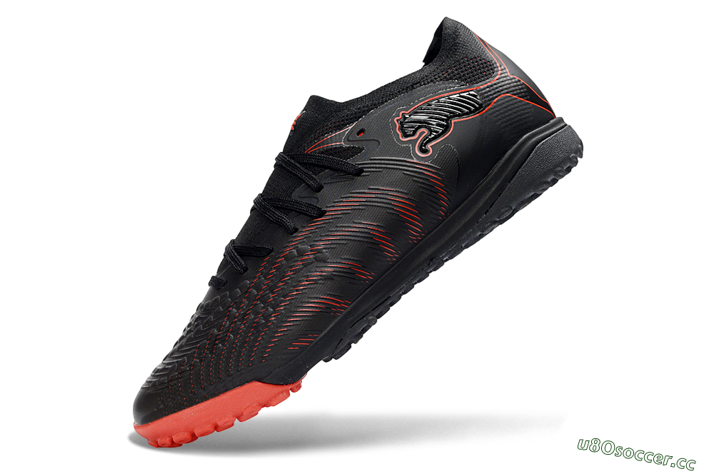 Men's Puma Future 8 Ultimate TF Artificial Turf Low-Tops Football Shoes - Black/Fiery Red/Shadow Black 5