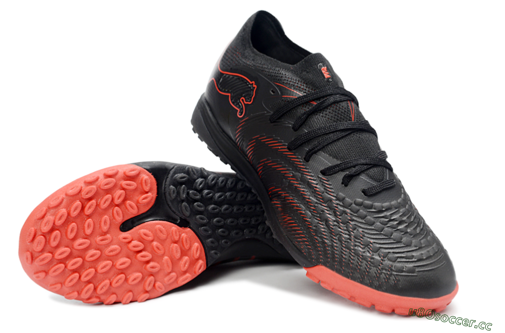 Men's Puma Future 8 Ultimate TF Artificial Turf Low-Tops Football Shoes - Black/Fiery Red/Shadow Black 3