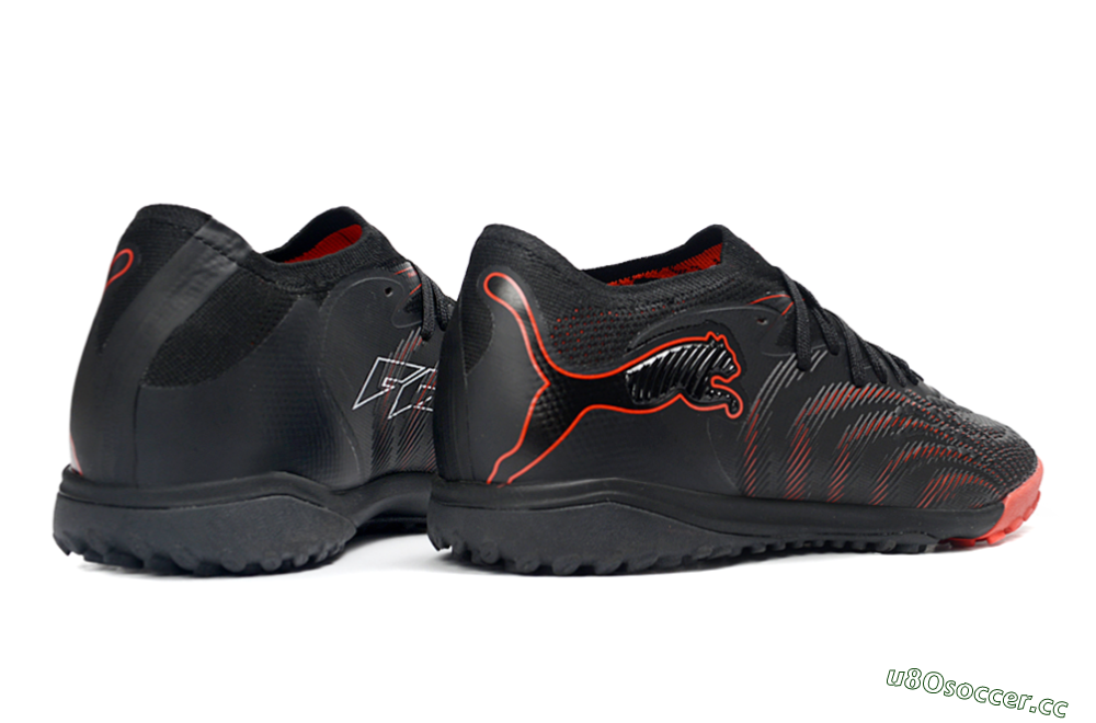 Men's Puma Future 8 Ultimate TF Artificial Turf Low-Tops Football Shoes - Black/Fiery Red/Shadow Black 6