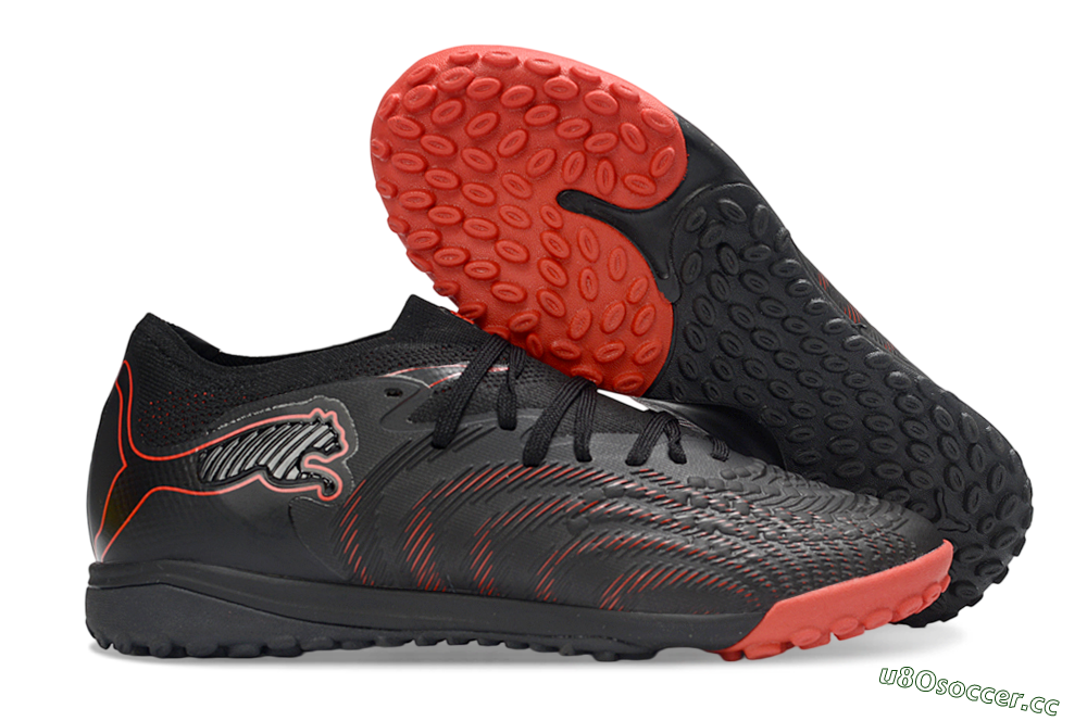 Men's Puma Future 8 Ultimate TF Artificial Turf Low-Tops Football Shoes - Black/Fiery Red/Shadow Black 2