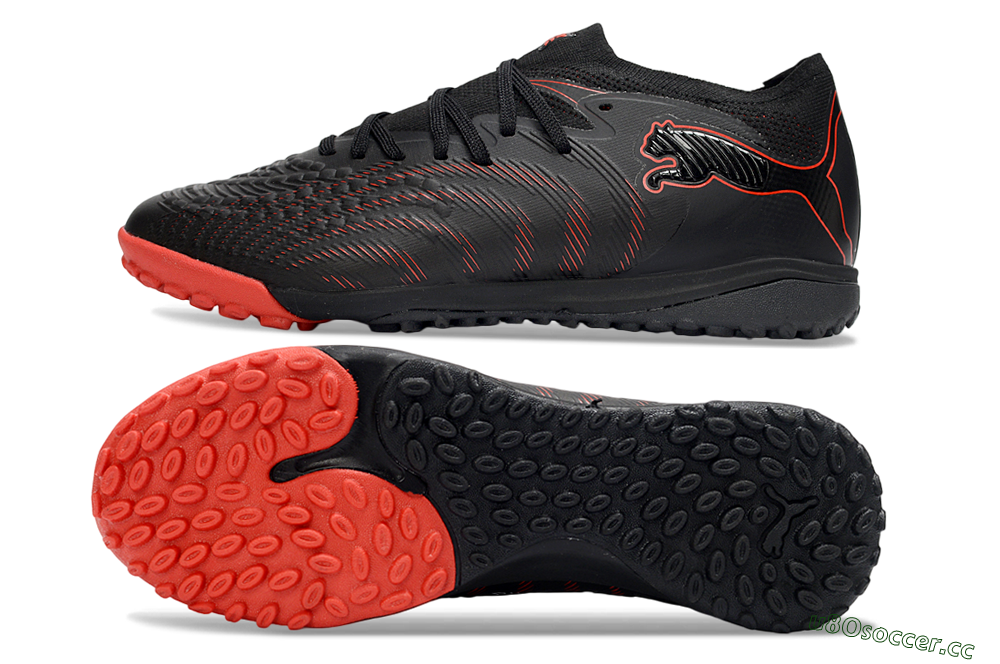 Men's Puma Future 8 Ultimate TF Artificial Turf Low-Tops Football Shoes - Black/Fiery Red/Shadow Black 1