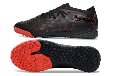 Men's Puma Future 8 Ultimate TF Artificial Turf Low-Tops Football Shoes - Black/Fiery Red/Shadow Black