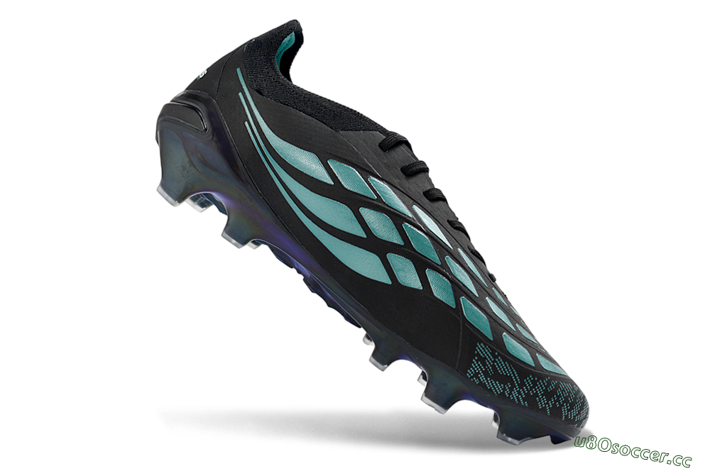Unisex Adidas Predator 26 Elite FG Firm Ground Low-Tops Football Boots - Black/Turquoise Blue/Deep Navy 5