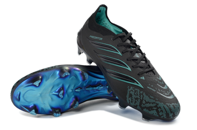 Unisex Adidas Predator 26 Elite FG Firm Ground Low-Tops Football Boots - Black/Turquoise Blue/Deep Navy