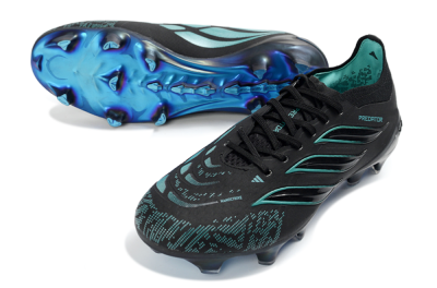 Unisex Adidas Predator 26 Elite FG Firm Ground Low-Tops Football Boots - Black/Turquoise Blue/Deep Navy