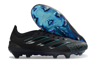 Unisex Adidas Predator 26 Elite FG Firm Ground Low-Tops Football Boots - Black/Turquoise Blue/Deep Navy
