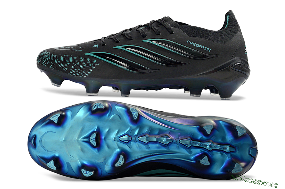 Unisex Adidas Predator 26 Elite FG Firm Ground Low-Tops Football Boots - Black/Turquoise Blue/Deep Navy 1
