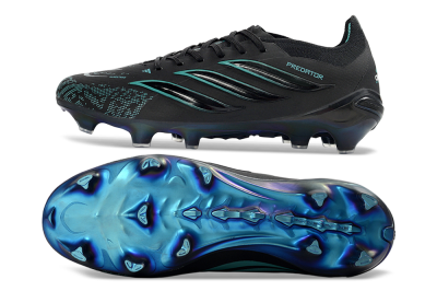 Unisex Adidas Predator 26 Elite FG Firm Ground Low-Tops Football Boots - Black/Turquoise Blue/Deep Navy