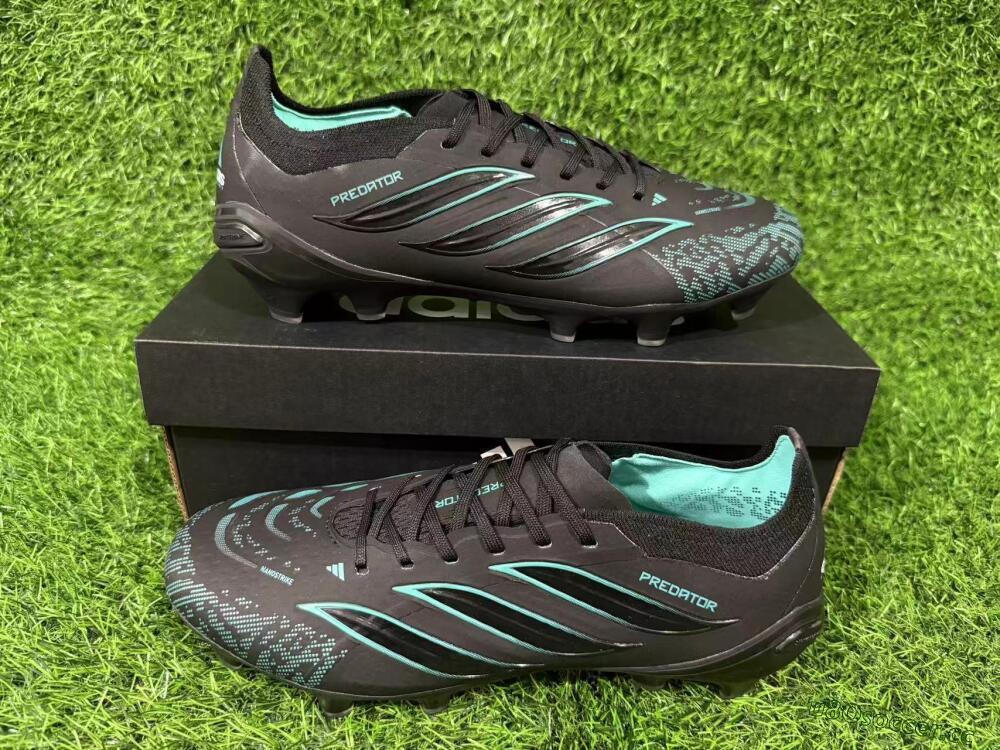 Unisex Adidas Predator 26 Elite FG Firm Ground Low-Tops Football Boots - Black/Turquoise Blue/Deep Navy
