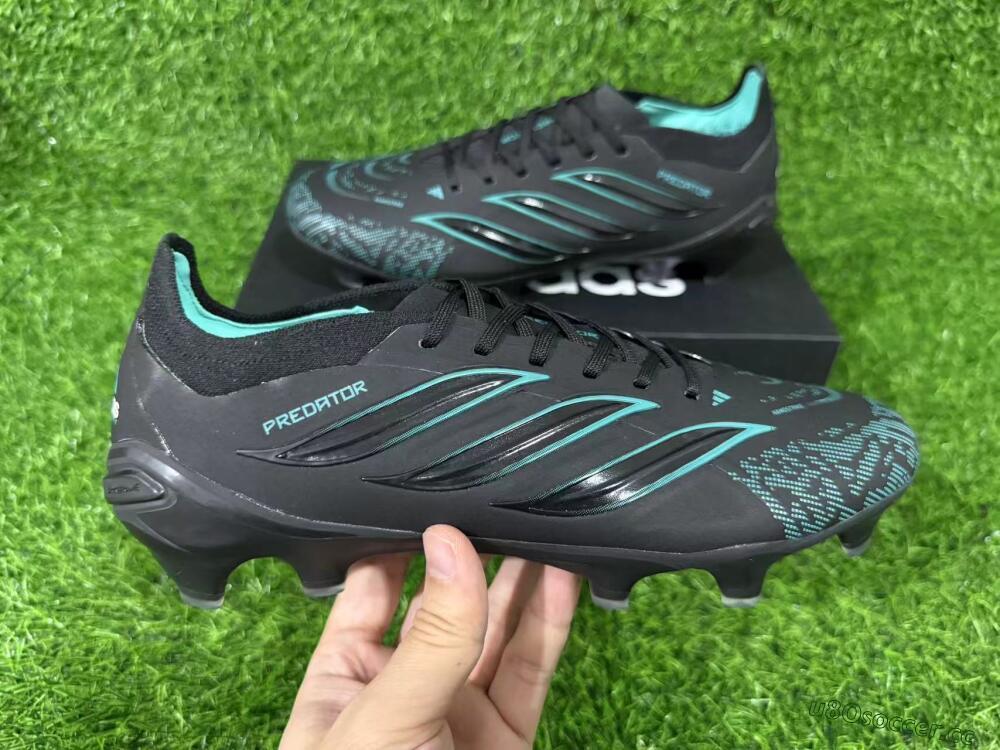 Unisex Adidas Predator 26 Elite FG Firm Ground Low-Tops Football Boots - Black/Turquoise Blue/Deep Navy