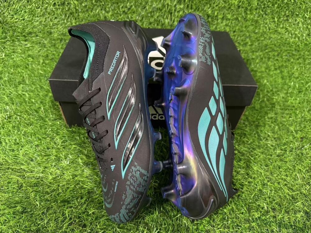Unisex Adidas Predator 26 Elite FG Firm Ground Low-Tops Football Boots - Black/Turquoise Blue/Deep Navy