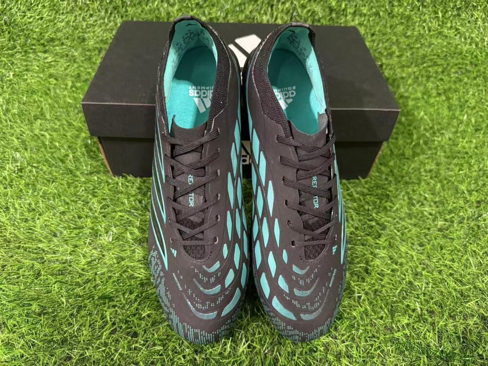 Unisex Adidas Predator 26 Elite FG Firm Ground Low-Tops Football Boots - Black/Turquoise Blue/Deep Navy