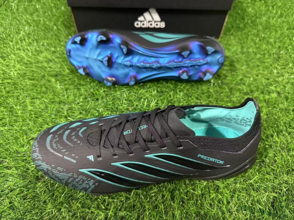 Unisex Adidas Predator 26 Elite FG Firm Ground Low-Tops Football Boots - Black/Turquoise Blue/Deep Navy