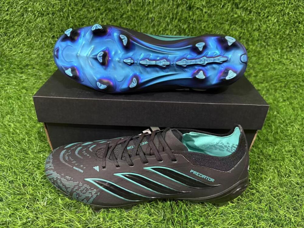 Unisex Adidas Predator 26 Elite FG Firm Ground Low-Tops Football Boots - Black/Turquoise Blue/Deep Navy