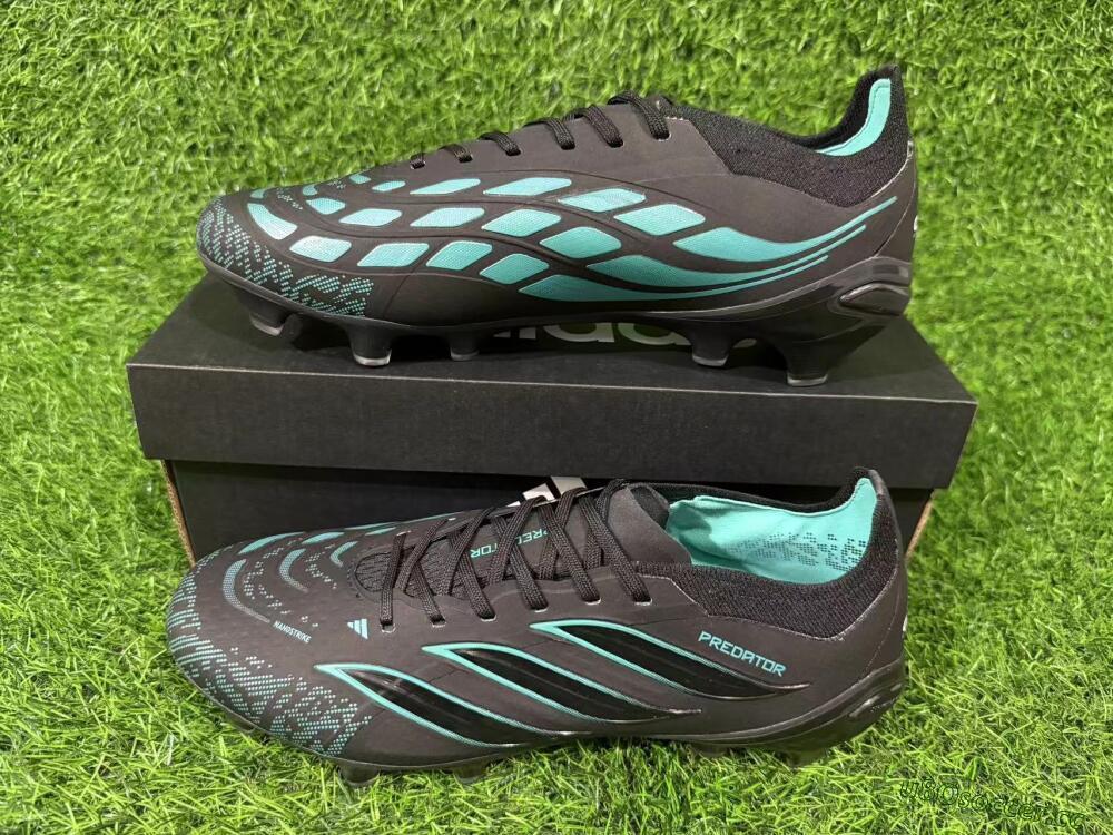 Unisex Adidas Predator 26 Elite FG Firm Ground Low-Tops Football Boots - Black/Turquoise Blue/Deep Navy