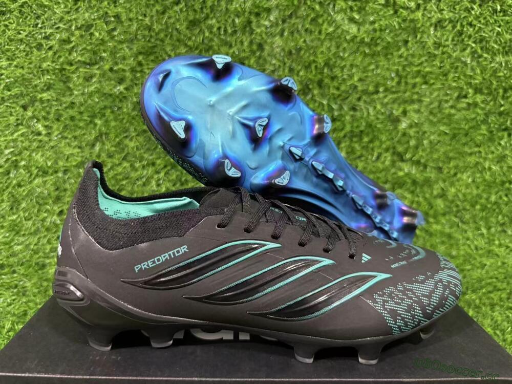 Unisex Adidas Predator 26 Elite FG Firm Ground Low-Tops Football Boots - Black/Turquoise Blue/Deep Navy
