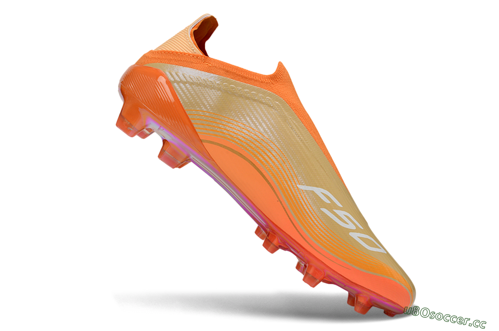 Unisex Messi x Adidas F50 Elite Laceless FG Firm Ground Low-Tops Football Boots - Orange/Sunset Glow/Golden Shine 5