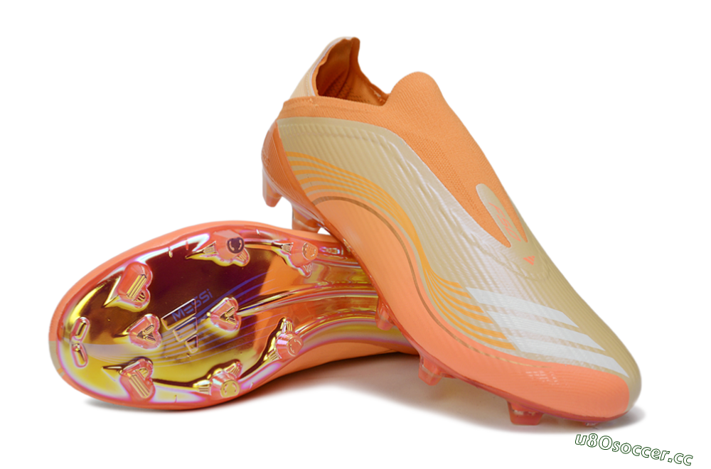 Unisex Messi x Adidas F50 Elite Laceless FG Firm Ground Low-Tops Football Boots - Orange/Sunset Glow/Golden Shine 4