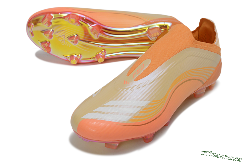 Unisex Messi x Adidas F50 Elite Laceless FG Firm Ground Low-Tops Football Boots - Orange/Sunset Glow/Golden Shine 3
