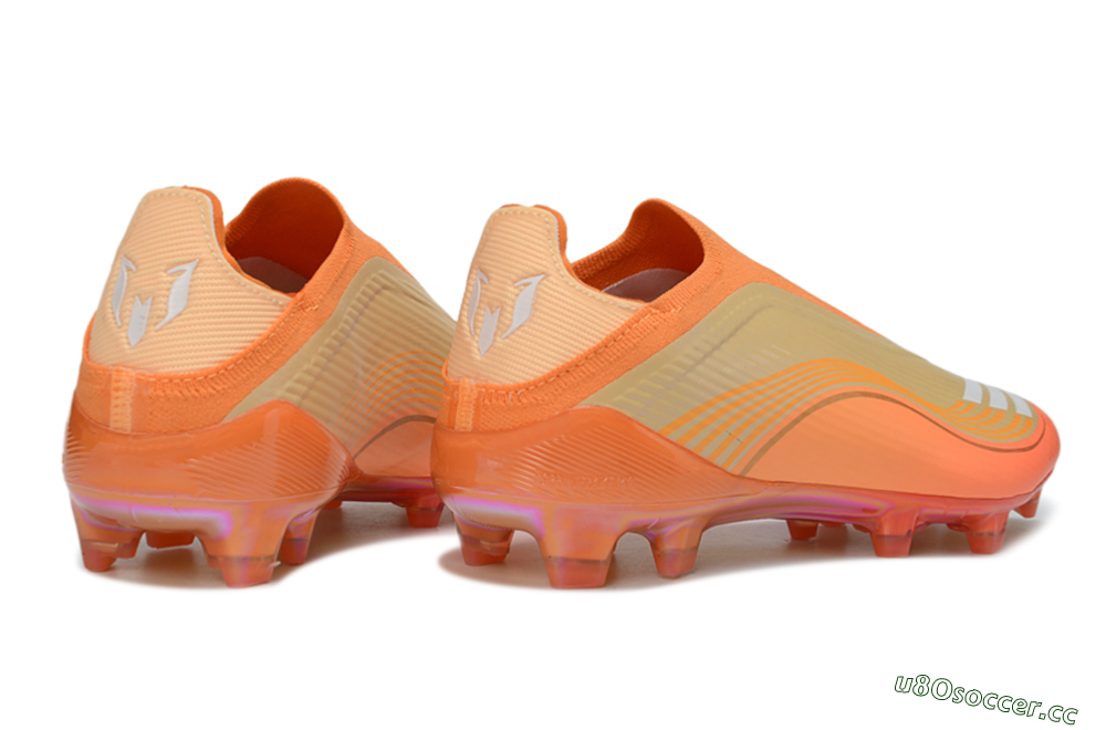 Unisex Messi x Adidas F50 Elite Laceless FG Firm Ground Low-Tops Football Boots - Orange/Sunset Glow/Golden Shine 7