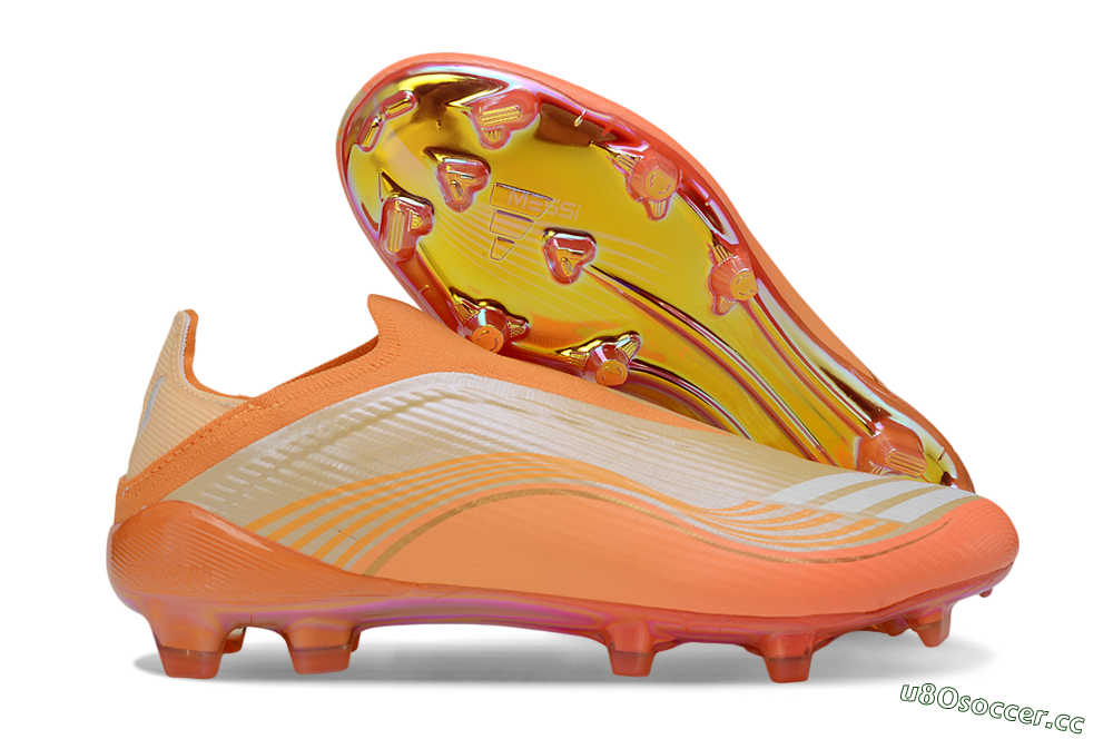 Unisex Messi x Adidas F50 Elite Laceless FG Firm Ground Low-Tops Football Boots - Orange/Sunset Glow/Golden Shine 2