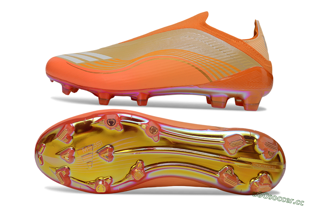 Unisex Messi x Adidas F50 Elite Laceless FG Firm Ground Low-Tops Football Boots - Orange/Sunset Glow/Golden Shine 1