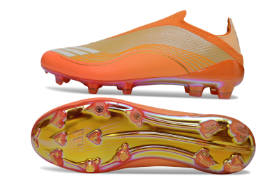 Unisex Messi x Adidas F50 Elite Laceless FG Firm Ground Low-Tops Football Boots - Orange/Sunset Glow/Golden Shine